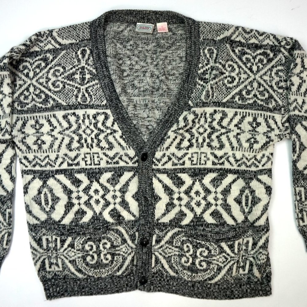 VTG Shades All Over Print Cardigan Sweater Large